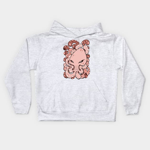 Octopus Squid Kraken Cthulhu Sea Creature - Blooming Dahlia Pink Kids Hoodie by BigNoseArt